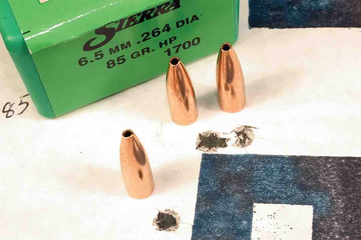 A 6.5x55 Mauser produced this group at 100 yards with Sierra 85-grain bullets and IMR-3031 powder.